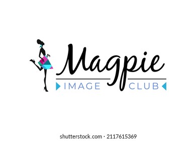 Beauty Saloon Logotype, Image Club With Pretty Girl Princess Silhouette With Crystals On Skirt And The Earring On White Background. Vector Illustration For Logo Bridal Shop, Kids Fashion, Jewellery.