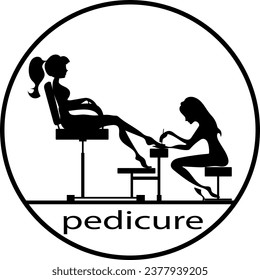 Beauty saloon. Silhouette. The girl is doing a pedicure. Pedicurist cares for client's feet.