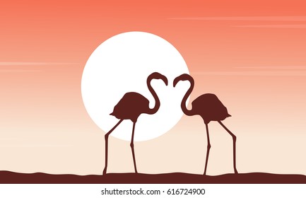 Beauty scene flamingo silhouettes 