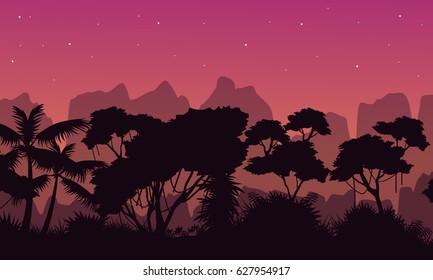 Beauty scene rain forest with mountain silhouette