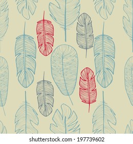 Beauty seamless pattern with color feathers. Used for wallpaper, pattern fills, web page background,surface textures.