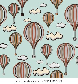 Beauty seamless pattern with cute balloons and clouds. 