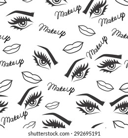 Beauty seamless pattern. Face seamless pattern. Make up background. EPS10 vector illustration.