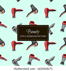 Beauty seamless pattern with hair dryer. Cartoon style. Vector illustration