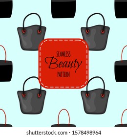 Beauty seamless pattern with ladies' handbag. Cartoon style. Vector illustration