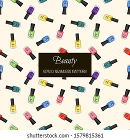 Beauty seamless pattern with nail polish. Cartoon style. Vector illustration