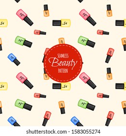 Beauty seamless pattern with nail polish. Cartoon style. Vector illustration