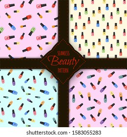 Beauty seamless pattern with nail polish. Cartoon style. Vector illustration