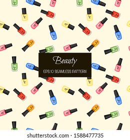 Beauty seamless pattern with nail polish. Cartoon style. Vector illustration