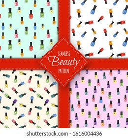 Beauty seamless pattern with nail polish. Cartoon style. Vector illustration