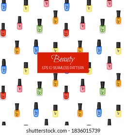 Beauty seamless pattern with nail polish. Cartoon style. Vector illustration
