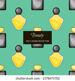 Beauty seamless pattern with perfume. Cartoon style. Vector illustration