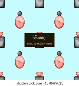 Beauty seamless pattern with perfume. Cartoon style. Vector illustration