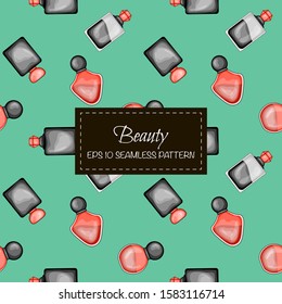 Beauty seamless pattern with perfume. Cartoon style. Vector illustration