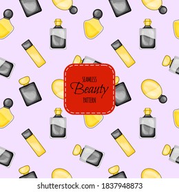 Beauty seamless pattern with perfume. Cartoon style. Vector illustration