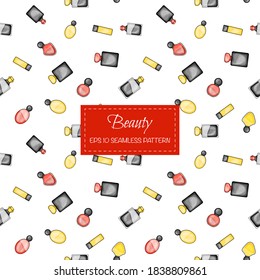 Beauty seamless pattern with perfume. Cartoon style. Vector illustration