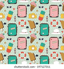 Beauty seamless pattern with summer icons. 