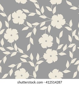 Beauty seamless pattern with white flowers on grey background can be used for design fabric, greeting cards, covers, linen, tile and more creative designs.