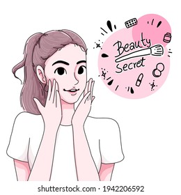 Beauty secret girl character design of vector. Cartoon illustration.