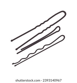 Beauty service hair pins. Metal pins for hair styling and hair shaping. Beauty care item in spa salon. Vector isolated on white background