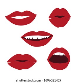 Beauty set of lips.Vector image smiling female lips. Isolated on white background . Red lips. 