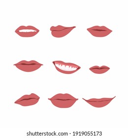 Beauty set of lips.Vector image smiling female lips. Isolated on white background.