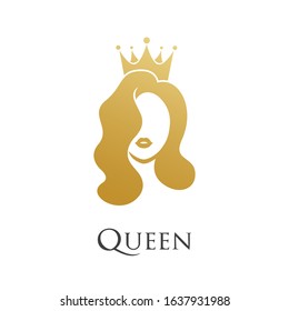 Beauty and sexy queen wearing crown logo with sexy lips and curly hair
