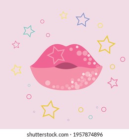Beauty shiny lips flat design logo vector