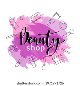 Beauty Shop Logo Hand Drawn Lettering Stock Vector (Royalty Free ...