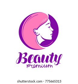 Beauty shop or salon logo. Makeup, cosmetic, spa icon. Vector illustration
