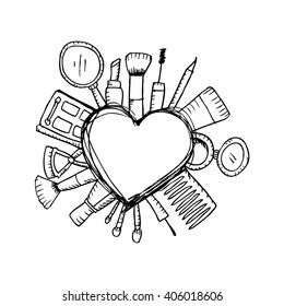 Beauty shop with  type design and cosmetics