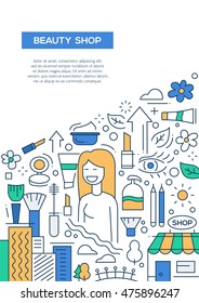 Beauty shop - vector line design brochure poster, flyer presentation template, A4 size layout.