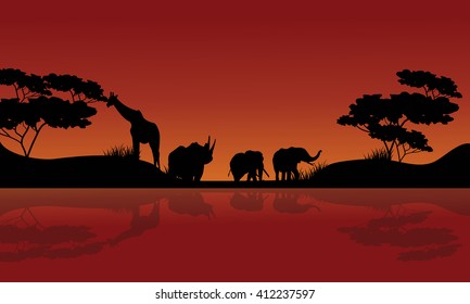 beauty silhouette of safari animal scenery at the night