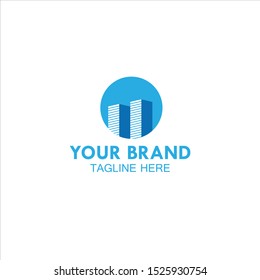 beauty simple real estate logo design concept with blue color