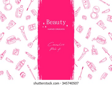 Beauty sketch background. Hand drawn vector illustration of cosmetic.