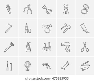 Beauty sketch icon set for web, mobile and infographics. Hand drawn beauty icon set. Beauty vector icon set. Beauty icon set isolated on white background.