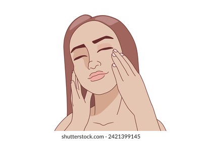 Beauty and skin care concept illustration. Girl taking care of her skin.  