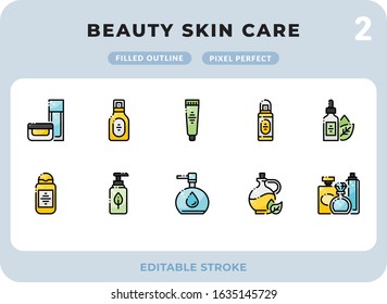 Beauty Skin Care Filled Icons Pack for UI. Editable Stroke. Pixel perfect thin line vector icon set for web design and website application.
