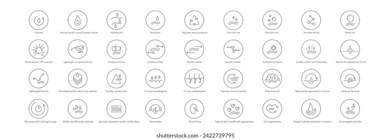 Beauty skin care icon pack set for patch, cream, mask cosmetic and beauty product, medical clinic, web, packaging. Vector stock illustration isolated on black background. Editable stroke.EPS10