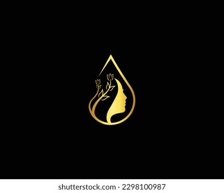 Beauty Skin Face Women Water Drop Minimalist Line Logo Design Icon Vector Illustration.