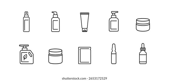 Beauty and skincare outline icon set. cosmetic, personal care symbols collection