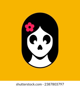 beauty skull dia de muertos flat clean mascot character cartoon logo design vector illustration