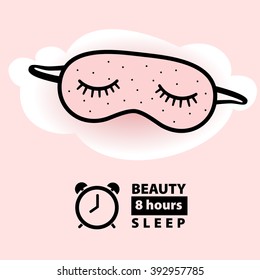 Beauty  Sleep /Mask  For Sleeping  With Eyelashes On A Pink (rose Color) Background/ Rose Quartz  Background