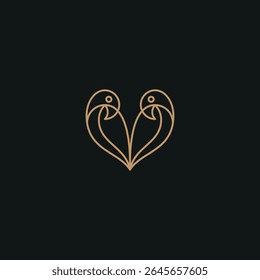 Beauty and smart line art design of two bird. Unique love of bird. Love bird, couple. Illustration of bird for logo, sign, symbol. Geometric outline animal vector. birds forming a heart. Gold, luxury.