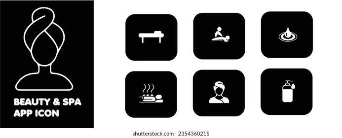 Beauty and Spa app icon set black and white color