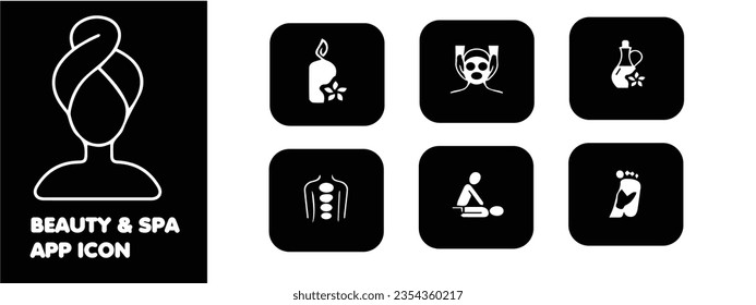 Beauty and Spa app icon set black and white color