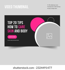 Beauty and spa care youtube video thumbnail banner template design, fully editable vector eps 10 file for banner design