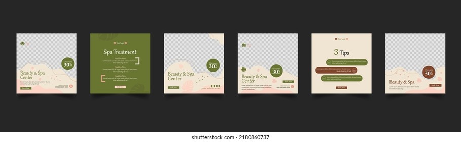 Beauty And Spa Center  Or Relax Therapy Massage Social Media Post. Set Of Editable Banner Marketing Promotion Template Eps10 