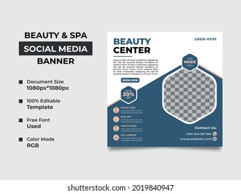 beauty and spa center social media banner template with an image placement, eye catchy fully editable template. professional color used. This can be used as a web banner vector square banner, eps 10.