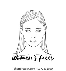 Beauty spa face, pretty woman. Portrait girl shining purity. Fashion, style, beauty. Graphic, sketch drawing. Spa day card concept. Vector illustration Fashion, style, beauty